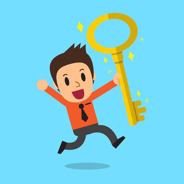 Vector cartoon businessman with big golden key