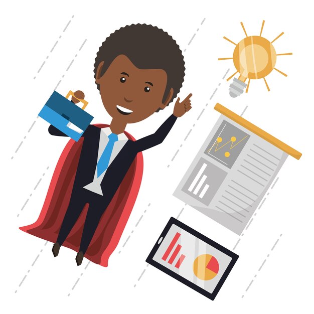 cartoon businessman with superhero cape icon colorful design