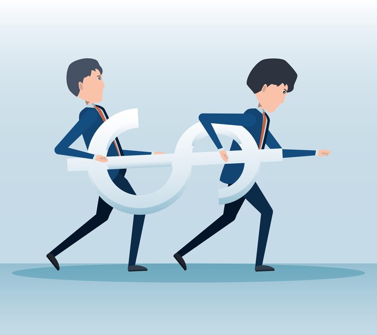 Vector cartoon businessmen carrying a money sign