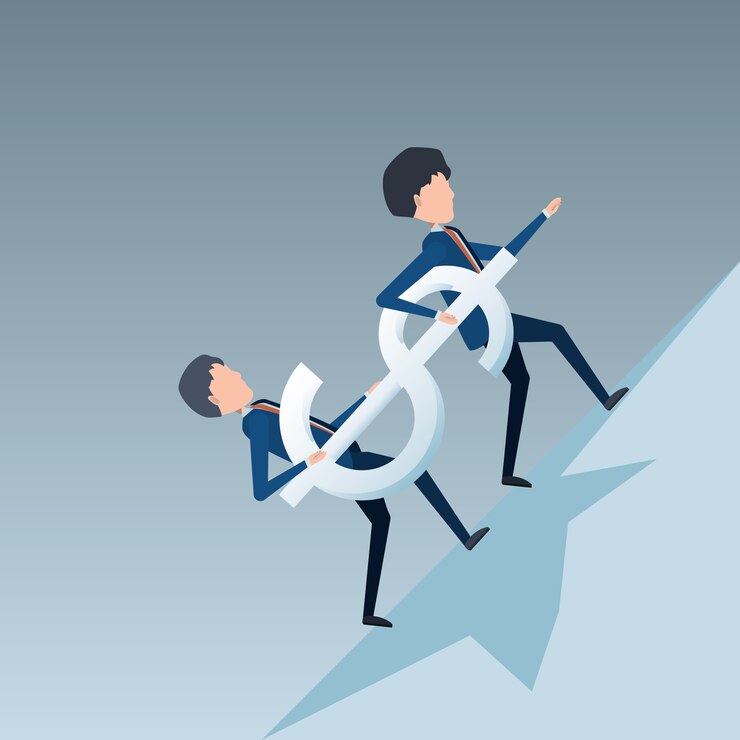 Vector cartoon businessmen carrying a money symbol 
