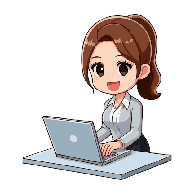 Vector a cartoon businesswoman working with a laptop gesture pose clip art vector illustration