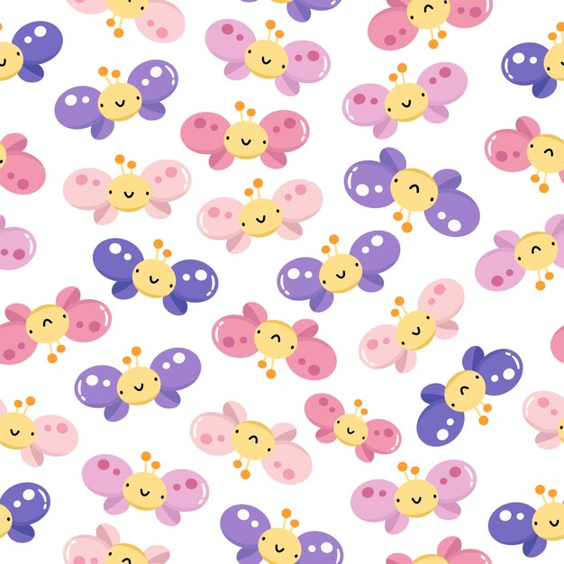 Cartoon butterflies vector seamless pattern Cute animal character for kids design