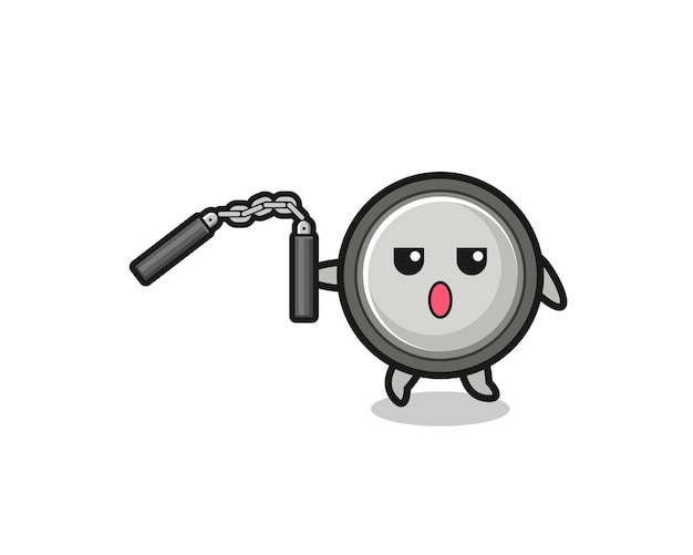 Cartoon of button cell using nunchaku