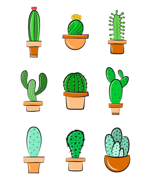 Cartoon cactus collectie geïsoleerd op wit