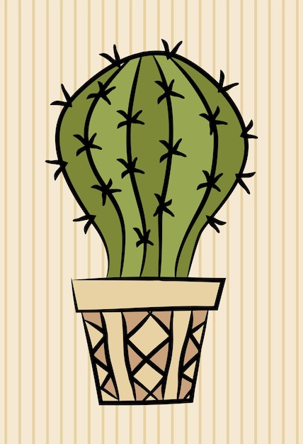 Premium Vector | Cartoon cactus in flower pot. hand drawn black outline