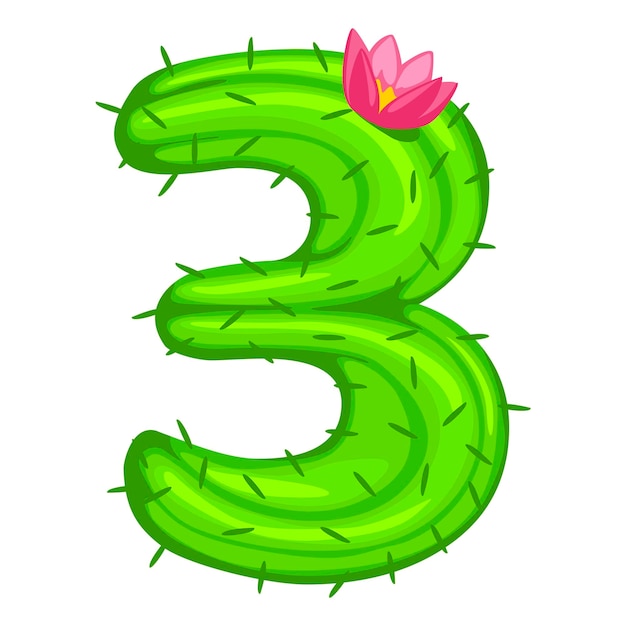 Cartoon cactus number 3 with flower font kids numbers Figure Three