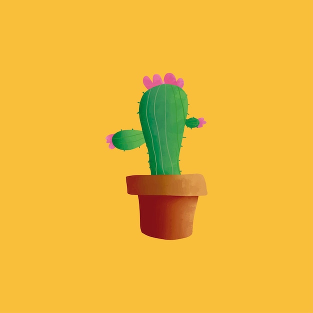 Vector cartoon cactus in pot in isolated background