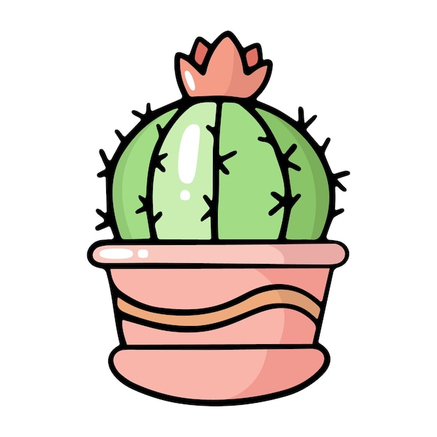 Cartoon cactus vector design element in the style of doodles isolated on a white background hand drawn
