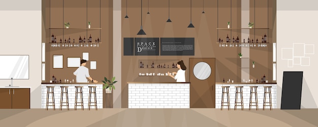 Cartoon cafe and reatuarant space interior design, family relationship element design