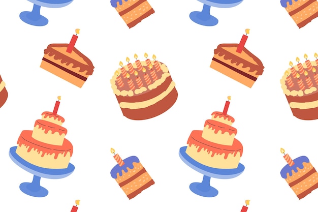 Cartoon cakes celebration seamless pattern vector illustration on white background