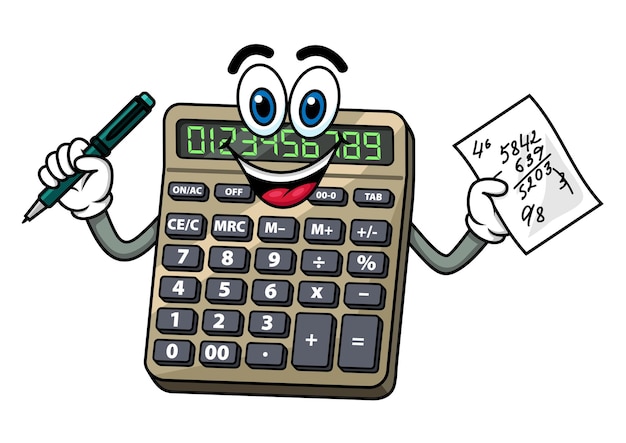 Vettore calcolatrice del fumetto con penna e nota