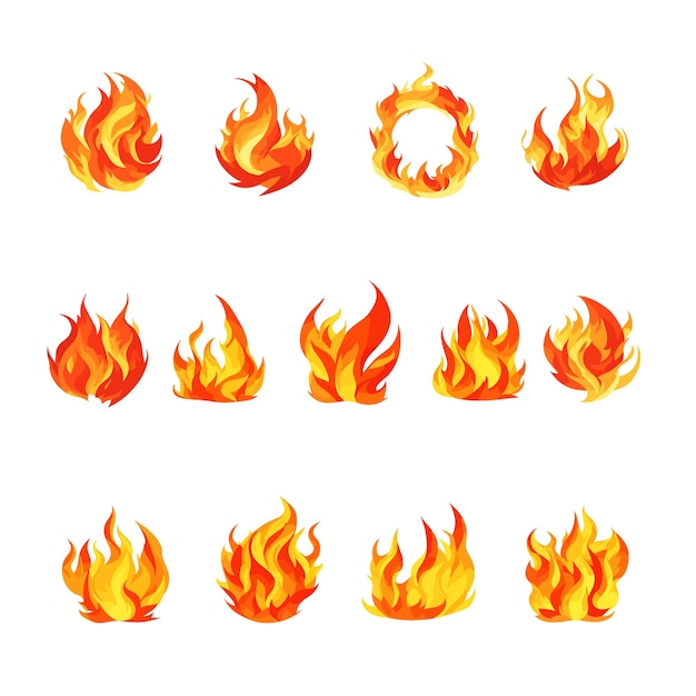Мультяшный костер огонь пламя огненный шар изолированный векторный набор