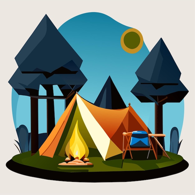 Cartoon camping tent with campfire in vector illustration isolated object vector