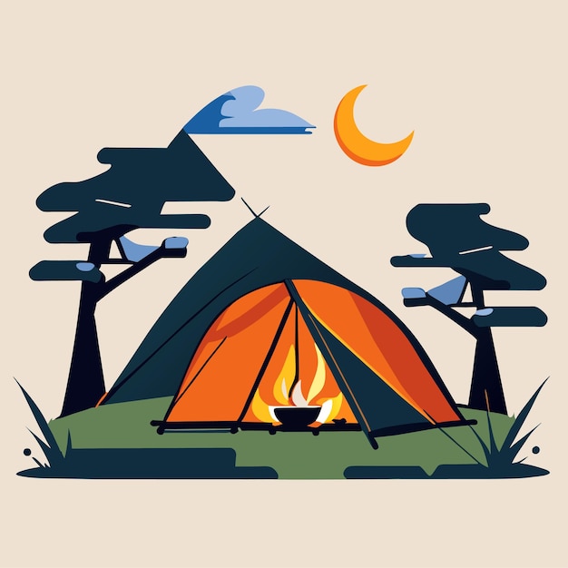 Vector cartoon camping tent with campfire in vector illustration isolated object vector