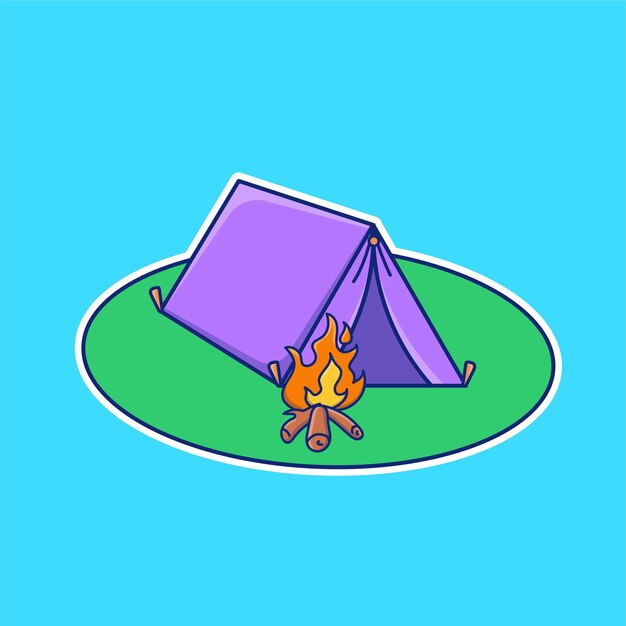 Cartoon camping tent with campfire in vector illustration isolated object vector