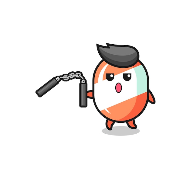 Cartoon of candy using nunchaku