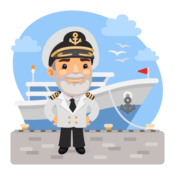 Вектор мультфильм капитан с корабля
