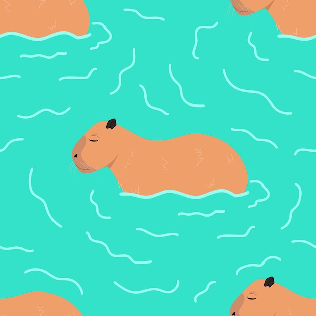 Cartoon Capybara seamless pattern