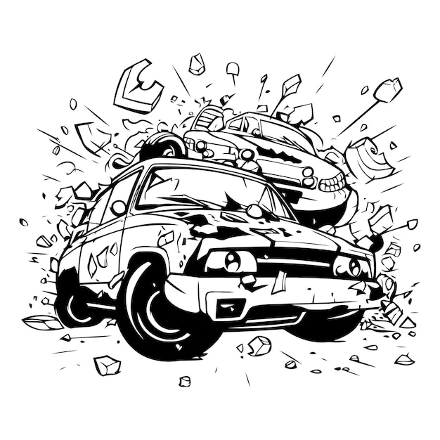 Cartoon car crash Vector illustration of a car collision with another car