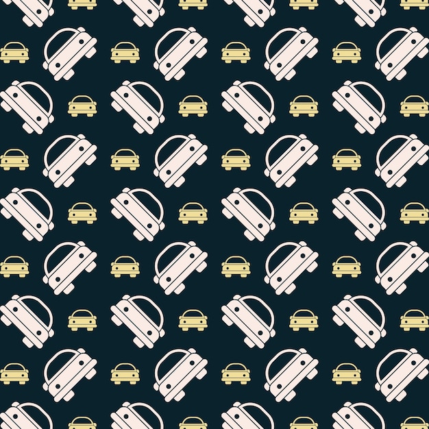 Vector cartoon car icon repeating trendy pattern colorful vector illustration dark background