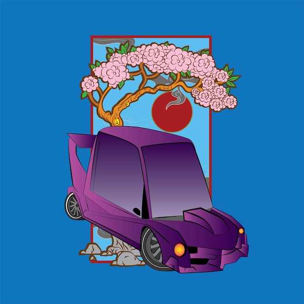 Vector cartoon car illustration design for sukajan is mean japan traditional cloth or tshirt