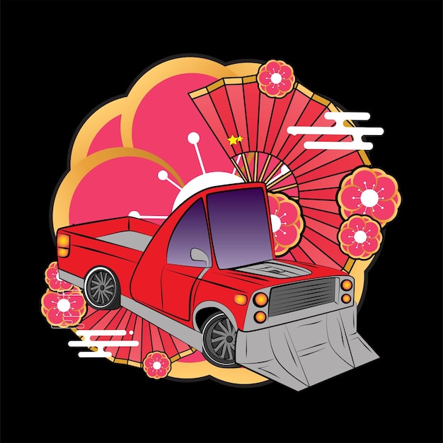 Vector cartoon car illustration design for sukajan is mean japan traditional cloth or tshirt