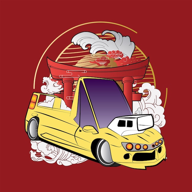 Cartoon car illustration design for sukajan is mean japan traditional cloth or tshirt