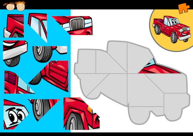 Vettore cartoon car jigsaw puzzle game