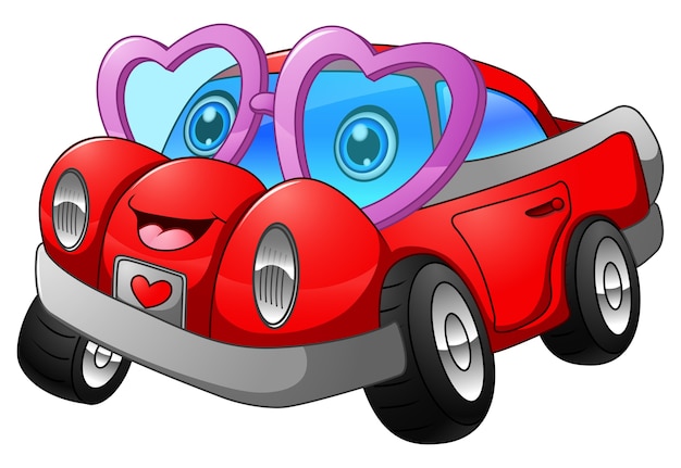 Vector cartoon car in love