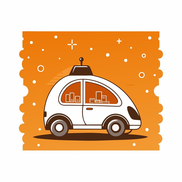 Vector a cartoon car with a robot on the top of it