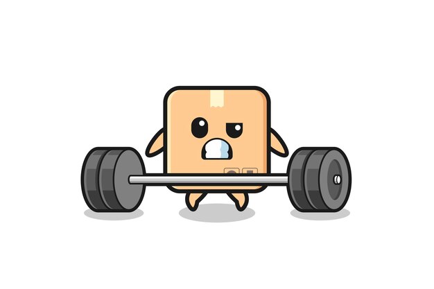 cartoon of cardboard box lifting a barbell
