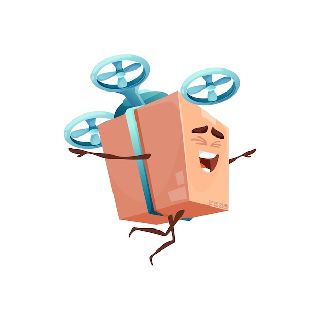 Vector cartoon cardboard box package delivering by copter