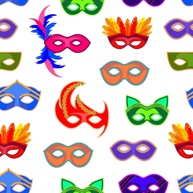 Cartoon carnaval masker achtergrondpatroon op een witte vector