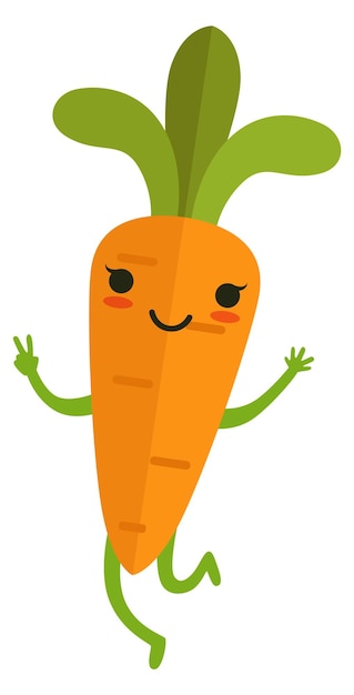 Cartoon carota mascotte divertente personaggio vegetale in esecuzione