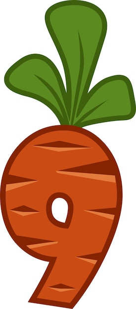 Vector cartoon carrot number nine font kids number figure 9