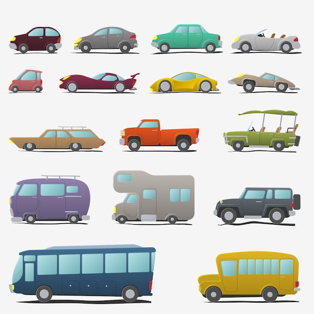 Vector cartoon cars set isolated