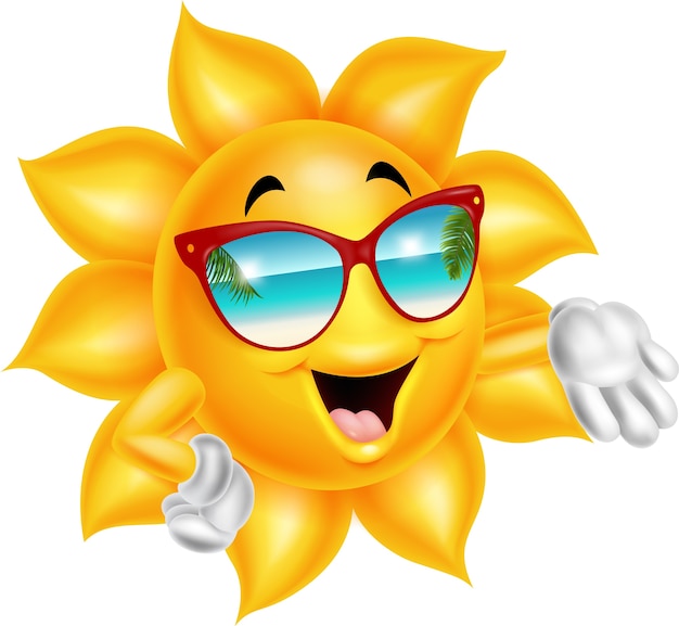 Vector cartoon cartoon sun character wearing sunglasses