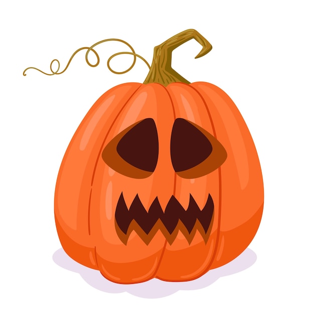 Cartoon carved pumpkin Halloween scary holiday pumpkin decoration spooky jackolantern Halloween pumpkin face flat vector illustration