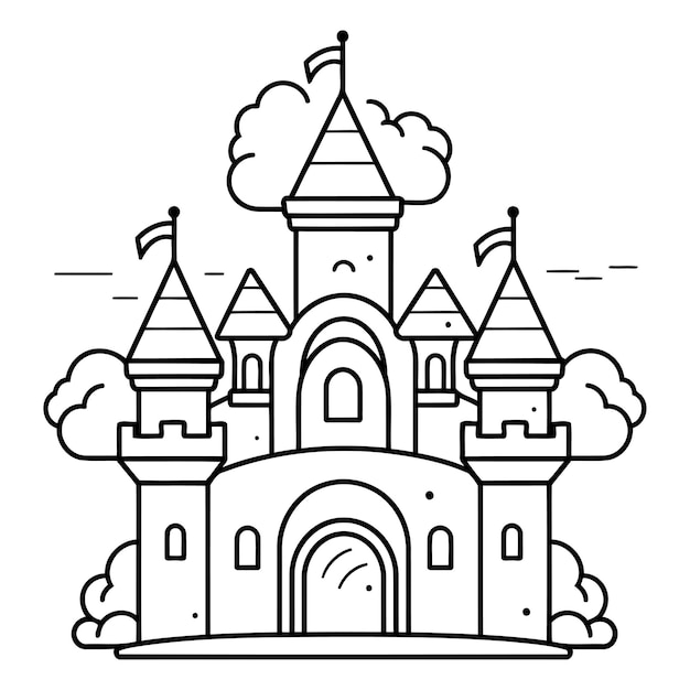 Vector cartoon castle fairy tale castle outline vector illustration