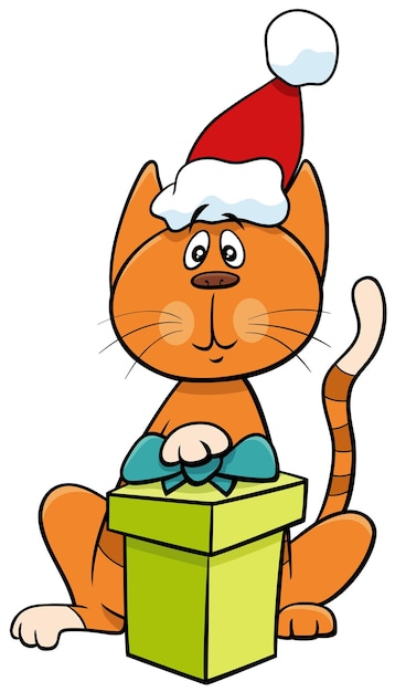 クリスマスの時期にギフトと漫画の猫の動物のキャラクター