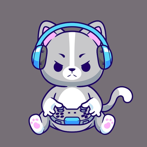 Vector cartoon cat animal gaming technology vector