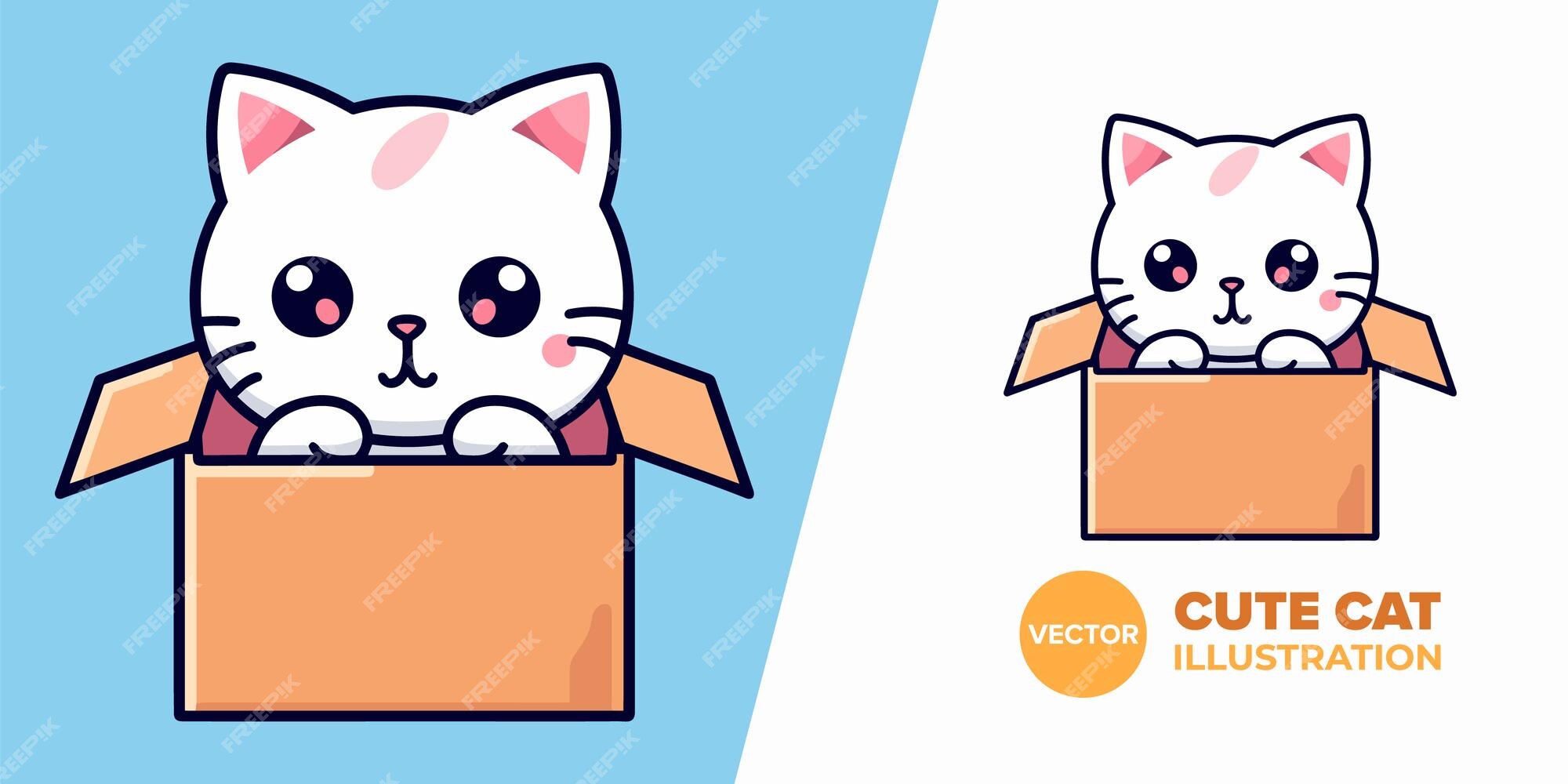 Vetor de Cute Cats In Box Cartoon Vector Icon Illustration. Animal Nature  Icon Concept Isolated Premium Vector. Flat Cartoon Style do Stock