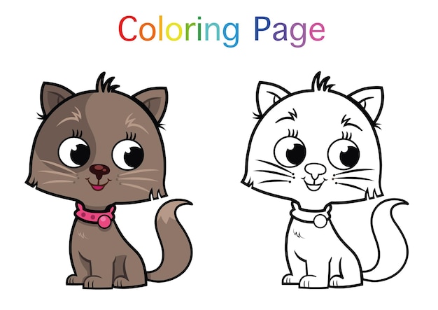 Раскраска мультяшный котенок, раскраска для детей, векторная иллюстрация
