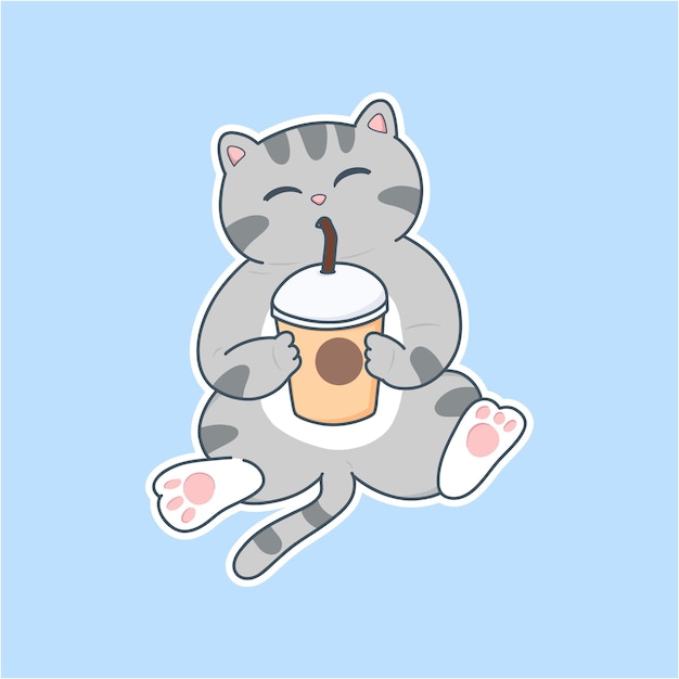cartoon cat drinking chocolate cups