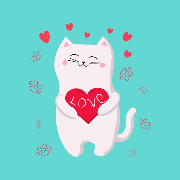 Cartoon cat and heart 2