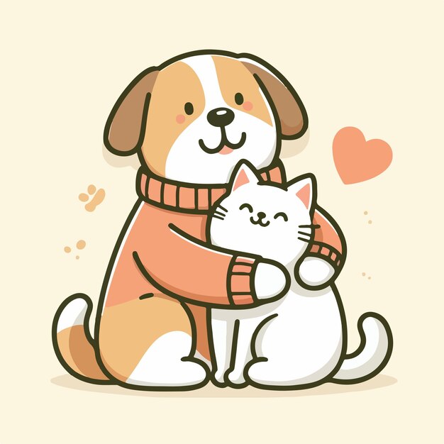 Vector a cartoon cat hugging a cat and a cat