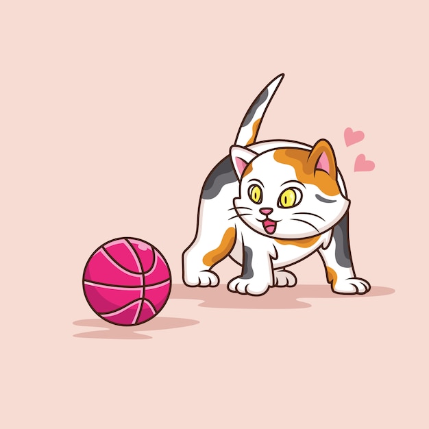 Vector cartoon cat likes to see balls with funny expressions