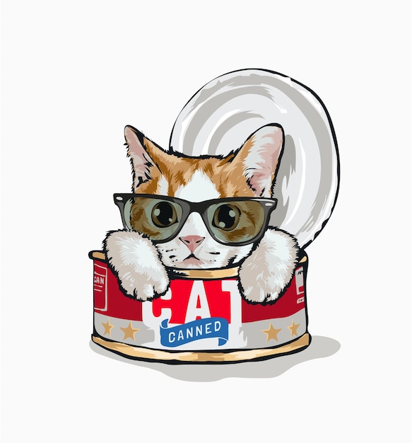 Cartoon cat in open can illustration