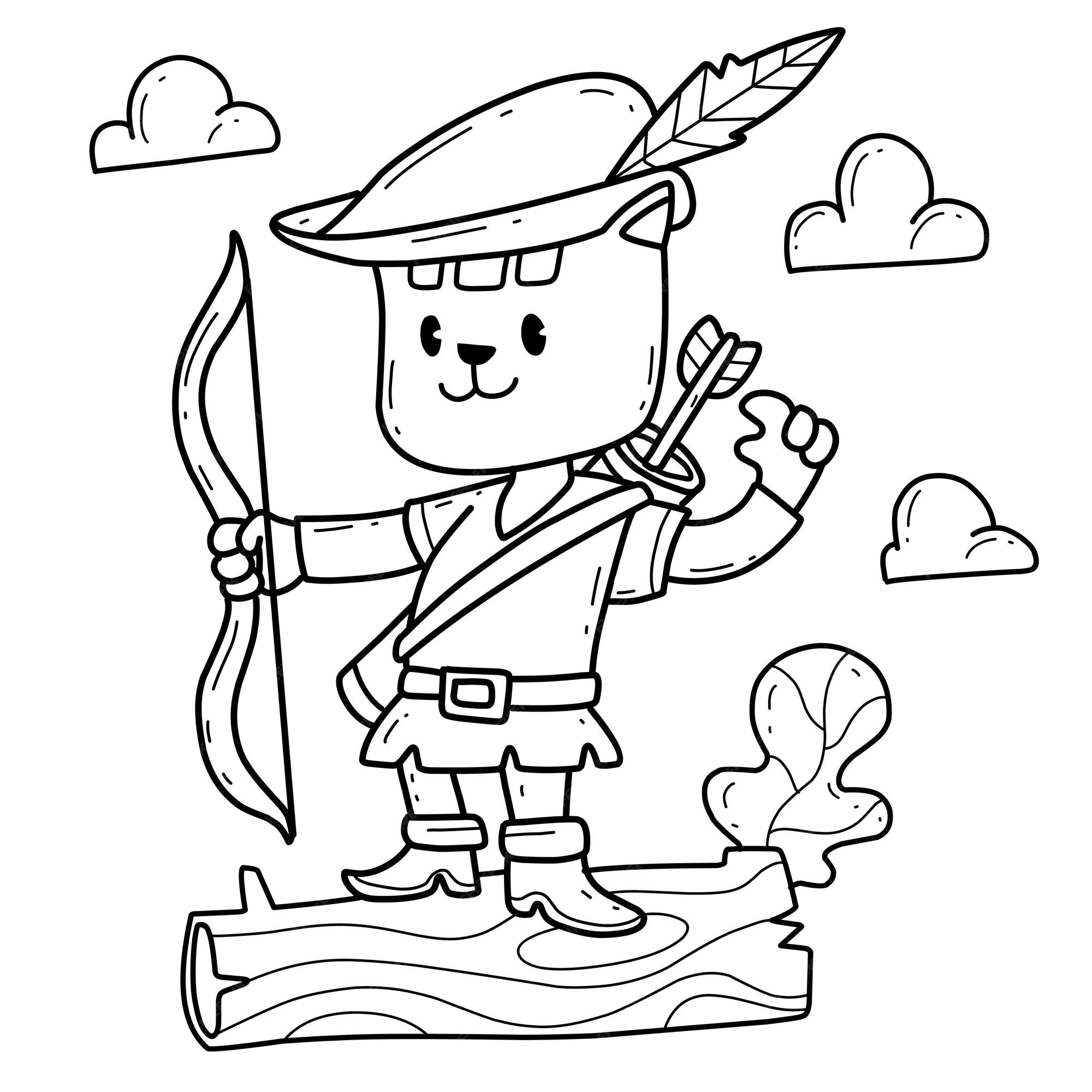 Premium Vector  Cartoon cat robin hood coloring book isolated on