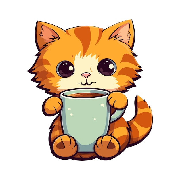 Gatto del fumetto che si siede nella tazza di caffè